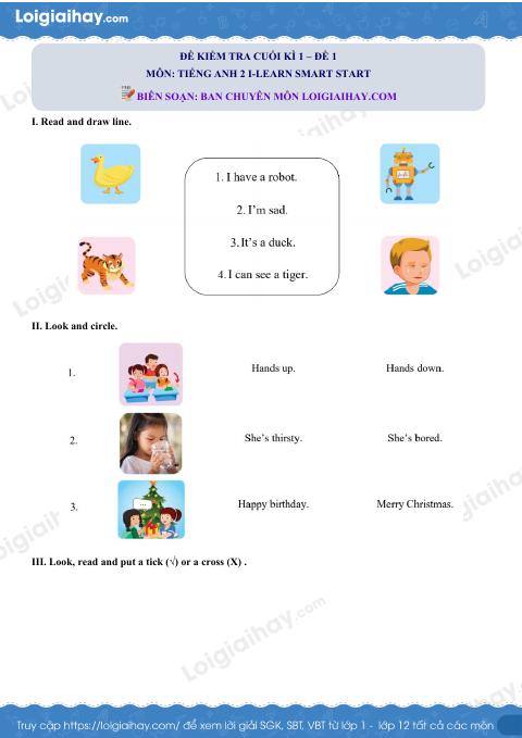 Đề thi học kì 1 Tiếng Anh 2 iLearn Smart Start - Đề số 1